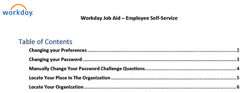 TOC for Workday Job Aid